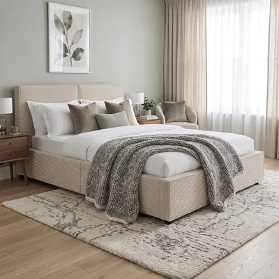 Produktbild von Juskys Polsterbett Salerno 140 x 200 cm, Cord Design & modern - Beige