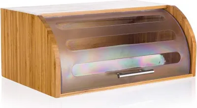 Image de Corbeille à pain en bambou BRILLANTE 40,5 x 27 x 17 cm, avec couvercle en plastique