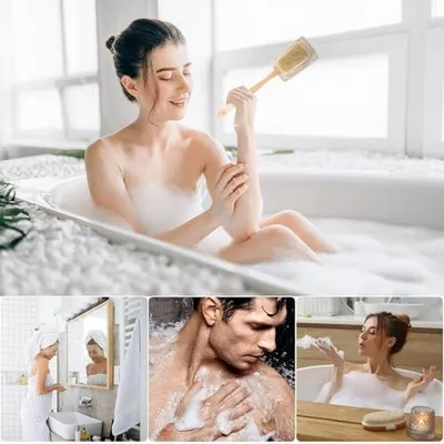 Produktbild von Natürlicher Luffa-Rückenreiniger für die Dusche, Luffa-Badeschwamm mit Griff, 1 Stück, röhrenförmiger Rückenreiniger für Männer