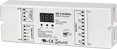 Produktbild von SR-2102BEA DMX512  und  RDM Decoder 4-Kanal 8A pro Kanal 12-48V DC max. 32A für RGBW