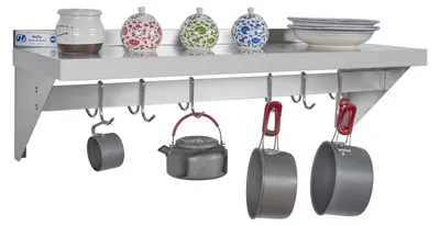 Imagen del producto de Estante con 6 ganchos, de 30,5 x 91,4 cm, fabricado en acero inoxidable, para la cocina