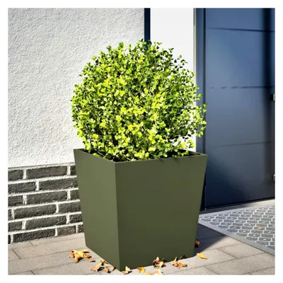 Produktbild von Pflanzkübel Olivgrün 50x50x50 cm Stahl, Blumentopf für Gartenpflanzen auf Balkon, Terrasse und im Innen- und Außenbereich