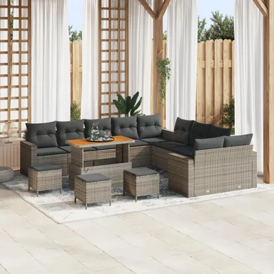 Produktbild von Möbel 14-teiliges Garten Sofa Set mit Kissen Grau Poly Rattan Akazie - Gartensofas 3363633