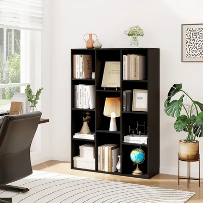 Produktbild von COSTWAY 74x24x106 cm Bücherregal mit 11 Fächern, Bücherschrank, Büroregal, Würfelregal, Standregal, für Wohnzimmer, Schlafzimmer, Kinderzimmer Schwarz