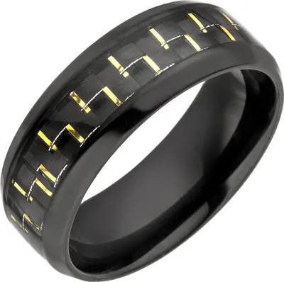 Produktbild von Gr. 60 Herren Ring Edelstahl schwarz beschichtet Kohlenstoffstahl goldfarben