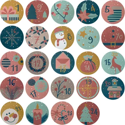 Produktbild von Oblique Unique 24 Adventskalender Sticker Zahlen Aufkleber weihnachtliche Motive Weihnachten Basteln Weihnachtsdeko