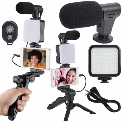 Obrázek produktu pro Vlogovací sada stativ mikrofon držák telefonu nahrávání videa