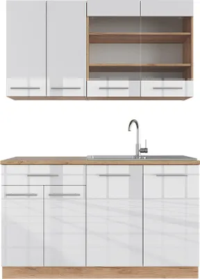 Immagine prodotto di Cucina completa Vicco Fame-Line Bianco lucido/oro power oak 140 cm senza piano di lavoro, Model 38636