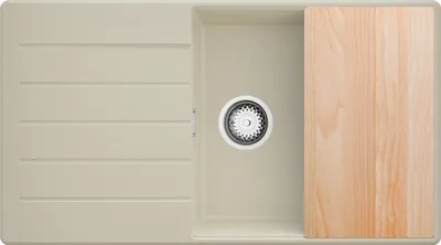 Produktbild von PRIMAGRAN Spülbecken Beige 90x50cm, Granitspüle 1 Becken + Ablauf-Set + Schneidebrett, Küchenspüle ab 60er Unterschrank - Kopenhagen
