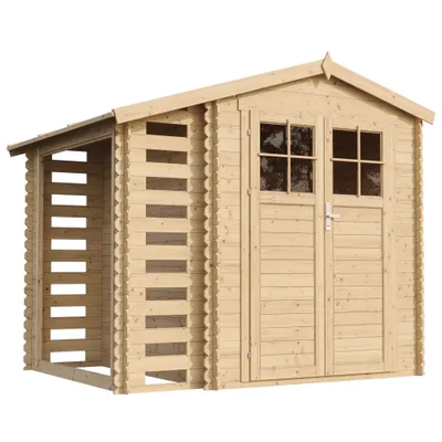 Immagine prodotto di Casetta da giardino con porta legna in legno 4,47 m2 - CON PAVIMENTO IMPREGNATO, porta con serratura - L206xL272xH218 cm - TIMBELA M386F+M386G