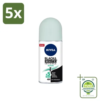 Produktbild von 5 x NIVEA MEN Black & White Invisible Active Deo-Roller 50 ml - Großpackung - 5 Stücke