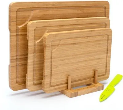 Produktbild von Famanu Schneidebrett-Set 3-teilig - mit Saftnuten, ideal für Fleisch, Obst, Gemüse und Käse