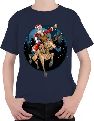 Produktbild von Weihnachtsmann Bier Rentier - Weihnachten Weihnachtsgeschenk Christmas Uni Kinder T-Shirt, Navy, 116