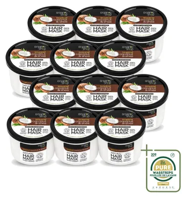 Productafbeelding van 12 x Biologisch haarmasker Kokos & Shea - Verzorgend en voedend - 250 ml - Voordeelverpakking - 12 stuks