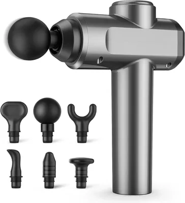 Imagen del producto de Pistola de masaje, masajeador muscular de tejido profundo, 30 niveles de velocidad, potente masajeador vibratorio con 6 cabezales, pantalla táctil LCD, dispositivo portátil para aliviar el dolor