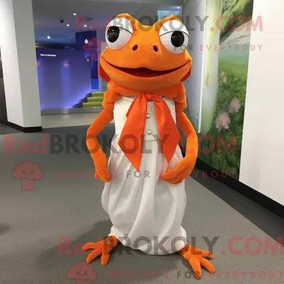 Obrázek produktu pro Postava REDBROKOLY maskota oranžové žáby oblečená se sponami svatebních šatů a šátku