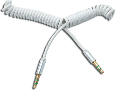 Produktbild von SYSTEM-S Audio Kabel 150 cm 3,5 mm Stereo Klinke Stecker zu Stecker Spirale in Weiß
