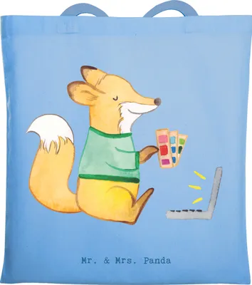 Produktbild von Mr. & Mrs. Panda Tote Bag Mediengestalter Herz - Sky Blue - Geschenk, Kreativ, Tasche, Schultasche, Laptoptasche, Designer, Jutebeutel, Shopping, Grafiker