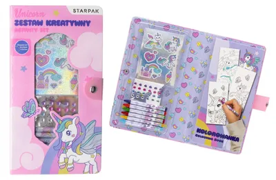 Zdjęcie produktu dla Zestaw kreatywny Do Kolorowania Naklejki, Kredki, Diamenciki Unicorn Starpak 552493