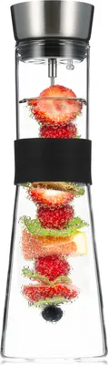Produktbild von GLASWERK Glaskaraffe mit Deckel aus Edelstahl (1 Liter) - Wasserkaraffe mit Fruchteinsatz aus Borosilikatglas - Karaffe Glas mit Deckel Fruchtspieß mit Stopper