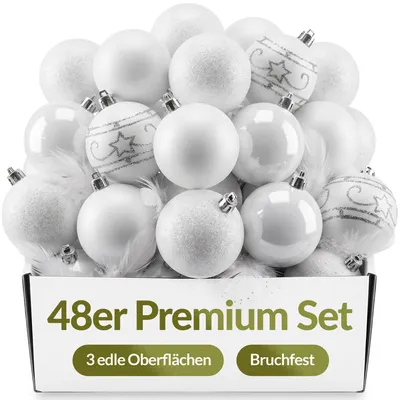 Immagine prodotto di CASARIA® Set Palline di Natale 48pz Ø 6cm in Plastica Opaca Lucida Addobbi Decorazioni Natalizie Festività Famiglia Inverno