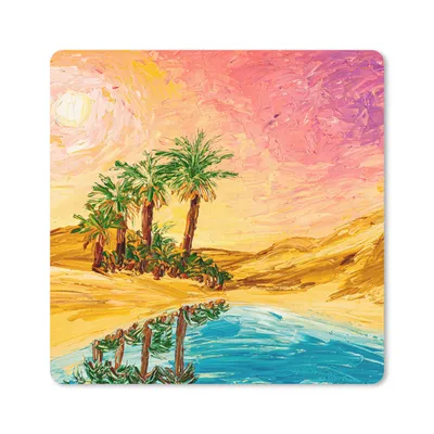 Produktbild von MuchoWow® Mauspad Mousepad Gemälde - Öl - Palme - Natur - Wasser 30x30 cm - Mousepads - Maus Mat - Pad - Mausunterlage - Gaming