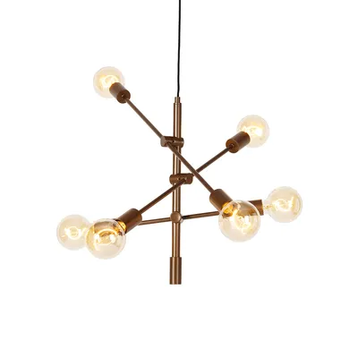 Produktbild von QAZQA - Industrie I Vintage I Industrie I Vintage I Hängelampe I Pendellampe I Pendelleuchte dunkelbronze 6-flammig – Sydney I Wohnzimmer I Schlafzimmer - Stahl Länglich - LED geeignet E27