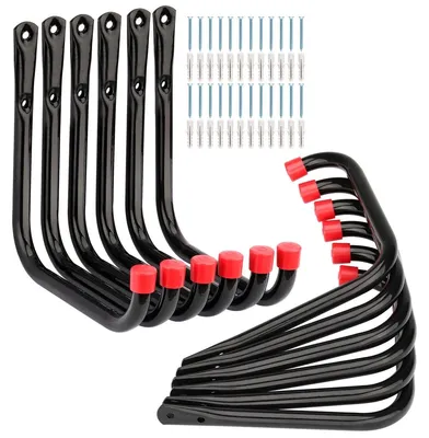 Produktbild von Garagen-Aufbewahrungshaken, Leiterhaken, robuste Haken, 17 cm, Gartenwerkzeug-Organisationshaken (schwarz + rot, 17 cm x 17 cm)