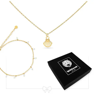 Produktbild von wildcat Ohrringe - Little Shell Necklace with Anklet Set  aus Chirurgenstahl 316L, Körperstelle: Ohr, Onesize, Gold