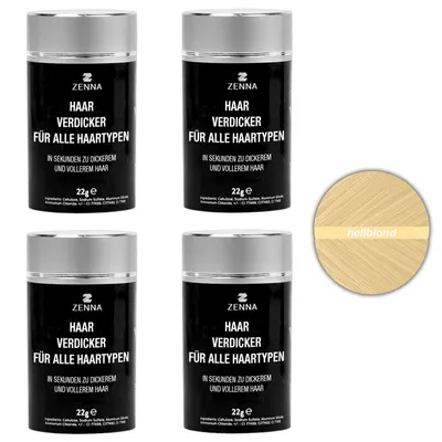 Produktbild von 4er Set Premium Schütthaar 22g Streuhaar zur Haarverdichtung Haarpulver Haarauffüller gegen Lichte Stellen & Haarausfall Hellblond