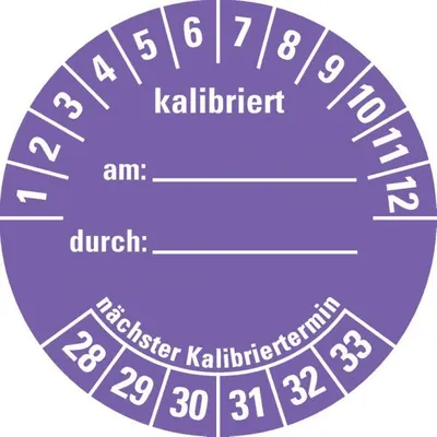 Produktbild von Dreifke® Prüfplakette kalibriert 28-33, violett, Dokumentenfolie, selbstkl., ...