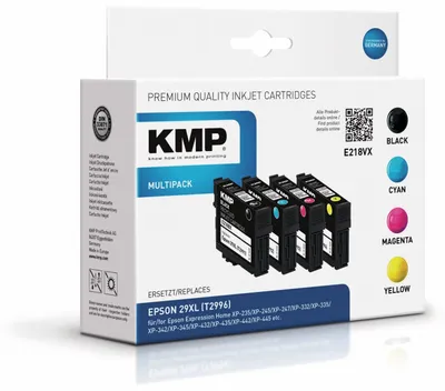 Produktbild von KMP E218VX, Schwarz, Cyan, Magenta, Gelb, 11,3 ml, 6,4 ml, 470 Seiten, 450 Seiten, Multipack