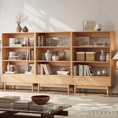 Produktbild von Bücherregal mit Schublade, 3 Ebenen, Holzoptik, 80x120x30 cm