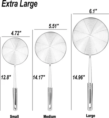 Produktbild von Abseihl?ffel Sieb, 3 Stš¹ck 19,5 17,5 13,5 cm Schauml?ffel Edelstahl, Sch?pfkelle Mesh Kš¹chensieb mit Langem Griff und H?ngen Loch zum Kochen und Frittieren, Spš¹lmaschinengeeignet