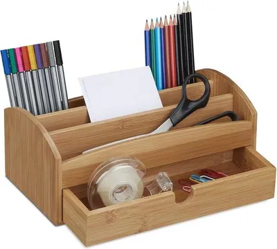 Obrázok produktu pre Organizér na stôl s 4 priehradkami, kompaktný, v drevenom vzhľade