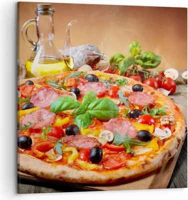 Produktbild von Bild auf Leinwand - Leinwandbild - Pizza Käse Tomaten - 50x50cm - Wand Bild - Wanddeko - Wandbilder - Leinwanddruck - Bilder - Kunstdruck - Wanddekoration - Leinwand bilder - Wandkunst - AC50x50-4024