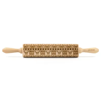 Produktbild von Folkroll Teigrolle Christmas Joy, groß, 43 cm, Nudelholz, Prägerolle, Muster, Motiv, Rolle, Buchenholz, 332726
