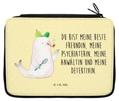 Produktbild von Mr. & Mrs. Panda Federtasche Robbe Sherlock - Gelb Pastell - Geschenk, Federmäppchen, Etui, Lustige Sprüche, Mäppchen, für Stifte, Federmappe, Bleistiftetui