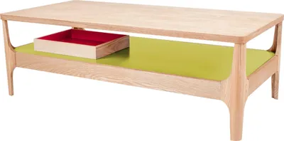Imagen del producto de Mesa de centro Padiro, rectangular, 120 x 60 x 40 cm, color fresno/verde, fabricada en MDF con revestimiento de madera, con compartimento de almacenamiento