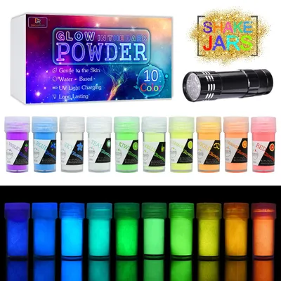 Glow-in-the-Dark Pigmentpulver 10 Farben mit UV-Lampe, 227 g