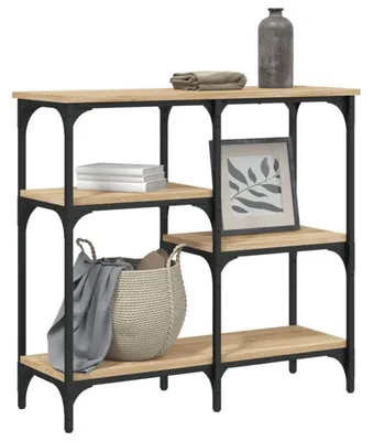 Image de Console industrielle étroite avec étagères, couleur marron, dimensions 80x29x75 cm