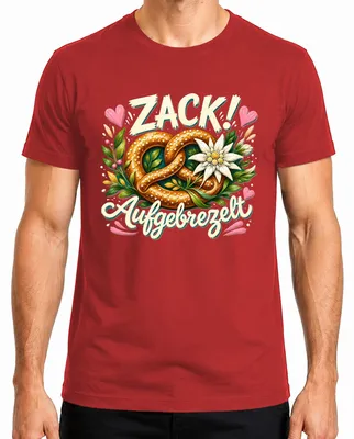 Zdjęcie produktu dla Zack Aufgebrezelt: Preclek, Edelweiss, koszulka w tradycyjnym stylu, spodnie skórzane, sukienka Dirndl, męska koszulka, czerwona, rozmiar XXL