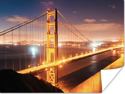 Produktbild von MuchoWow® Poster Brücke - Wasser - Abend - Amerika 120x90 cm - Wandbild