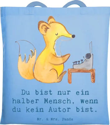 Produktbild von Mr. & Mrs. Panda Tote Bag Autor Herz - Sky Blue - Geschenk, Spruch, Buchladen, Jutebeutel, Verlag, einkaufsshopper, Tasche, Tragetasche, Einkaufstasche, Buchhandlung