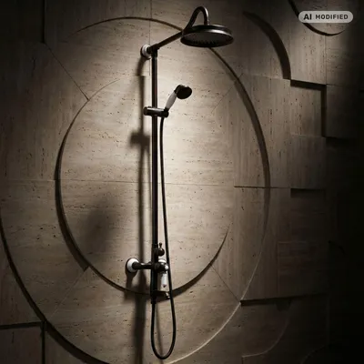 Produktbild von PaulGurkes Duschsystem Nostalgie Schwarz Regendusche Set