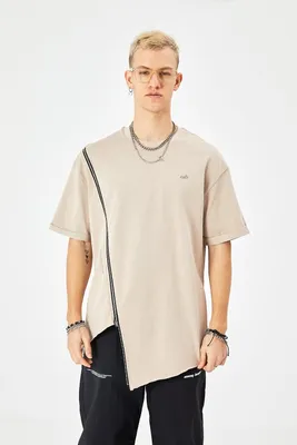 Produktbild von Herren ZIP T-Shirt 320gsm 100% Baumwolle Oversize Fit (L) Beige