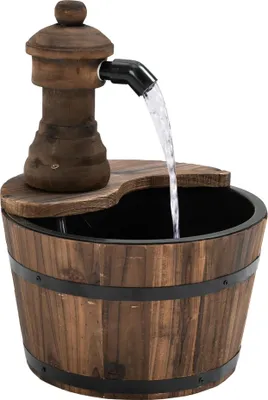 Image de Fontaine de jardin en bois à cascades - Jeu d'eau - Pompe électrique - Pour l'extérieur - Marron