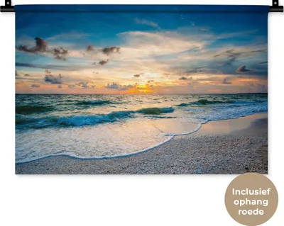 Produktbild von MuchoWow® Wandteppich Wandbehang Strand - Meer - Sonnenuntergang 60x40 cm Tapisserie Dekoration Wandtuch - Wanddekorationen
