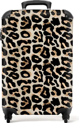 Produktbild von NoBoringSuitcases.com - Koffer Frauen - Panther Druck - Braun - Passt in 55x40x20 cm und 55x35x25 cm - Trolley Handgepäck Frauen - Rollkoffer Erwachsene - Reisekoffer auf Rollen - Rollkoffer leicht - MuchoWowHandgepäck Koffer 55x35x20 cm, 36L,