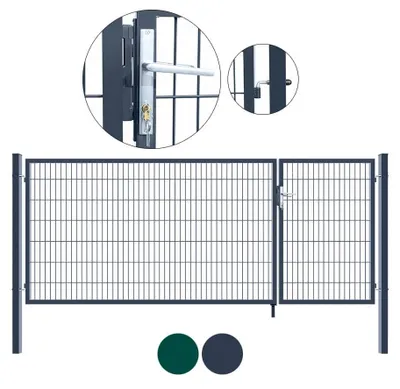 Produktbild von HOME DELUXE - Doppelflügel Gartentor ADITUS - Grün, 140 x 350 cm - inkl. Griff, Schloss, Schlüsseln und Bodenverriegelung I Gartenpforte Einfahrtstor Hoftür